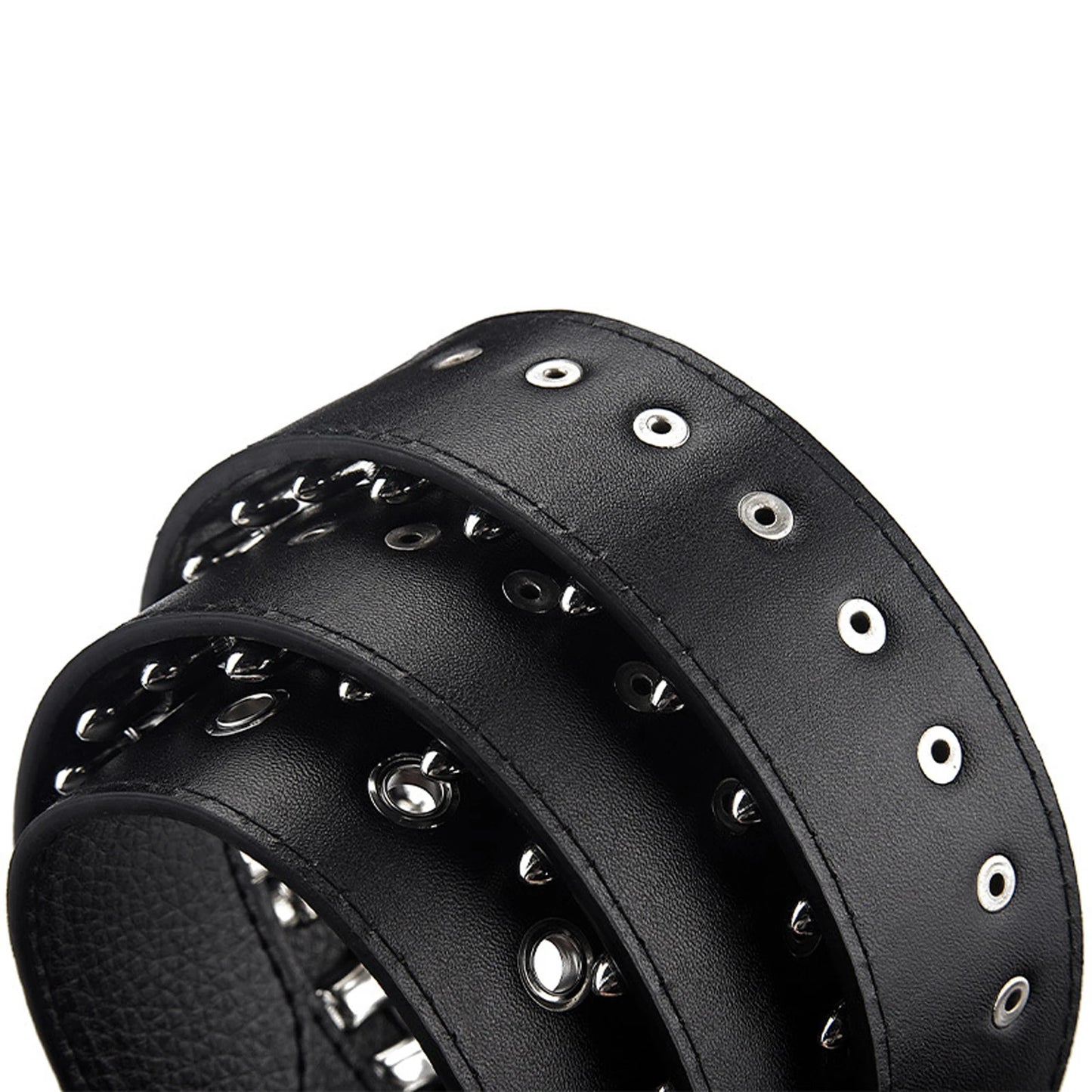 Women Men Waist Belt Punk Bullets Rivet Studded Imitation Leather Belt Hip Hop Rivet Belt for Jeans Black