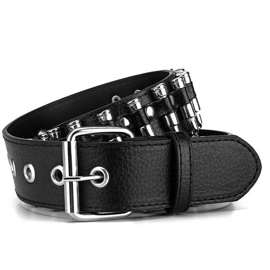 Women Men Waist Belt Punk Bullets Rivet Studded Imitation Leather Belt Hip Hop Rivet Belt for Jeans Black